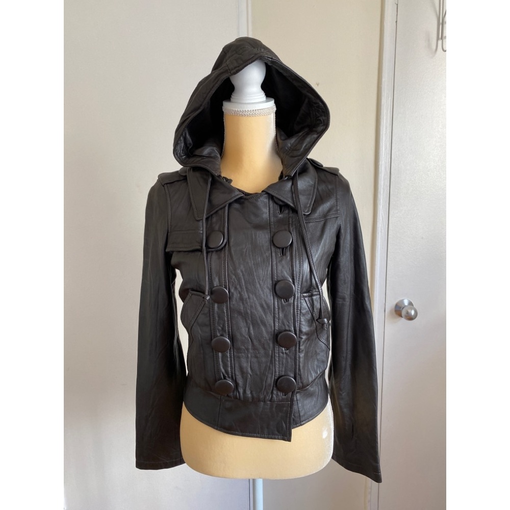 Brown leather bomber jacket, size S
